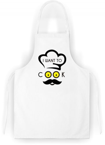 Kötény "I want to cook" felirattal