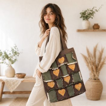   Egyedi patchwork válltáska újrahasznosított textilekből - Őszi szívek