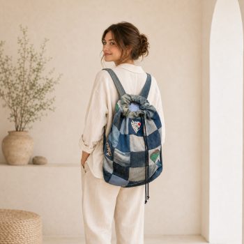   Egyedi patchwork válltáska újrahasznosított textilekből - Farmer mozaik
