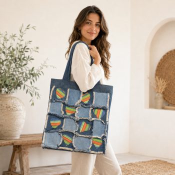   Egyedi patchwork válltáska újrahasznosított textilekből - Színes hullámok